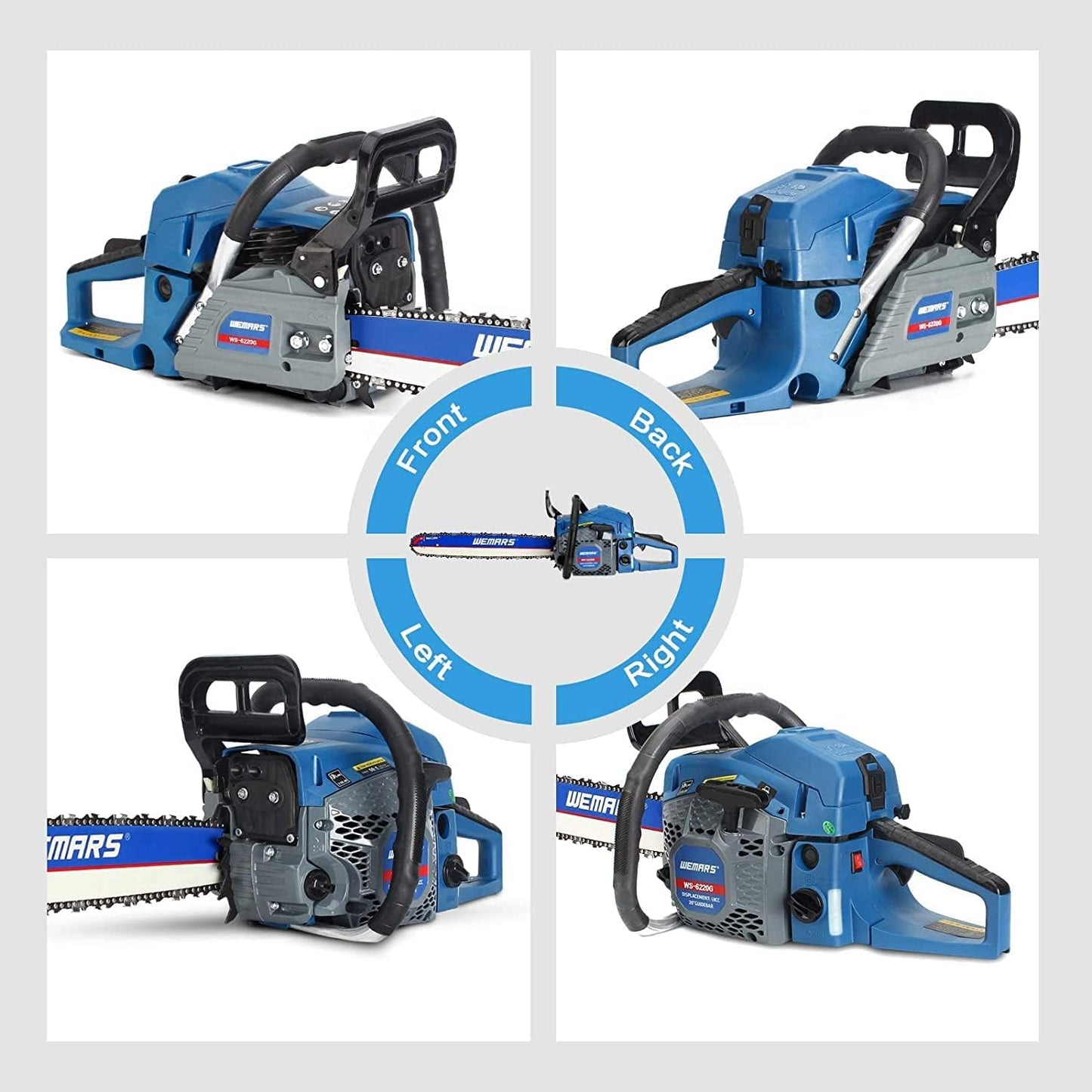 62cc Gas Chainsaws 20 Inch Bar Power Chain Saws, Gas Powered Chainsaw 2 Stroke Handed Petrol Gasoline Chain Saw for Cutting Wood Outdoor Garden Farm Home Use with Tool Kit,(6220G)