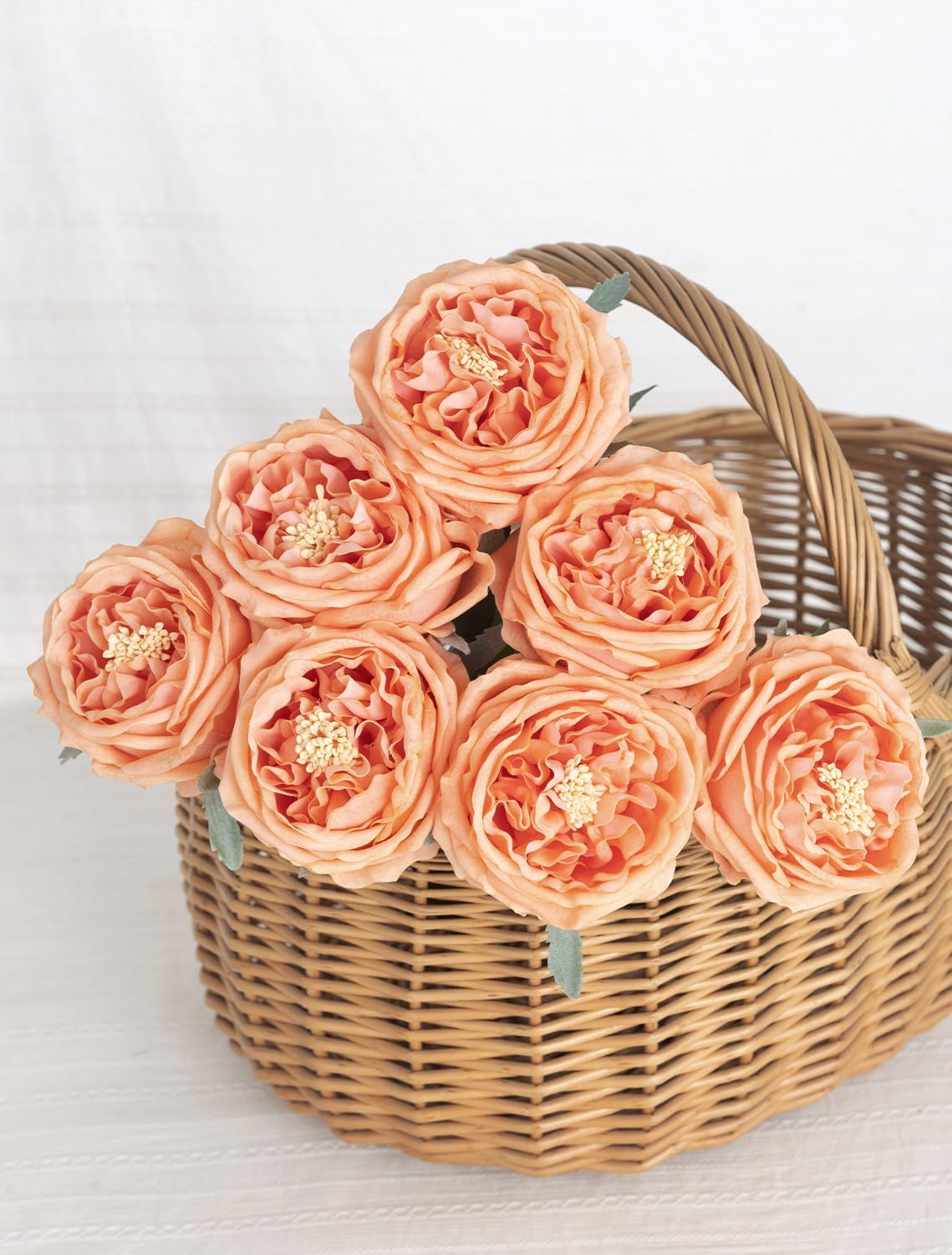 DuHouse 5Pcs Silk Roses Fake White Roses with Stems Real Touch Rose Artificial Flowers for Arrangement Wedding Party Home Decoration(Peach Fuzz)