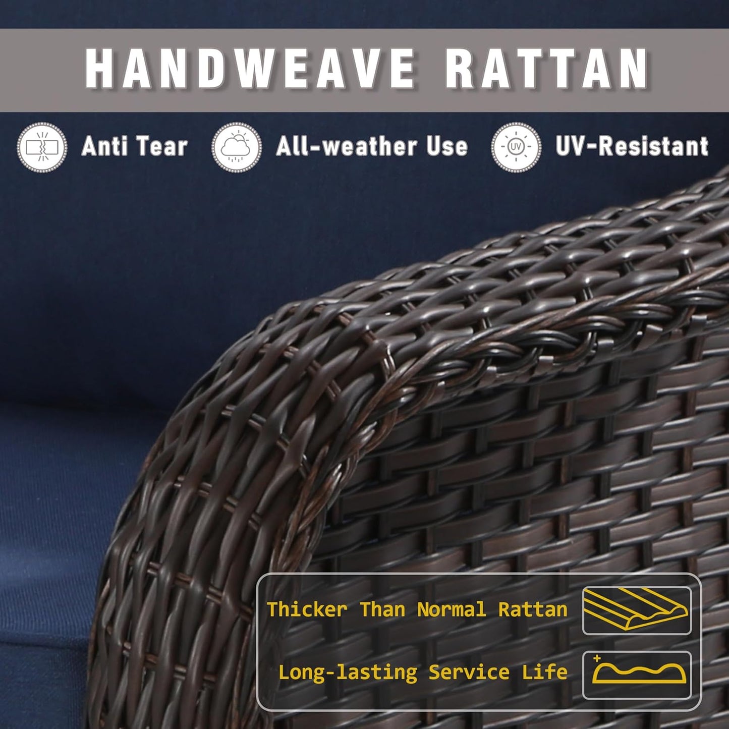 Outdoor Wicker Swivel Chair Set of 2, All-Weather Use Patio Rattan Chair with Seat and Back Cushion, Ideal for Porch, Backyard, Balcony, Poolside, Blue