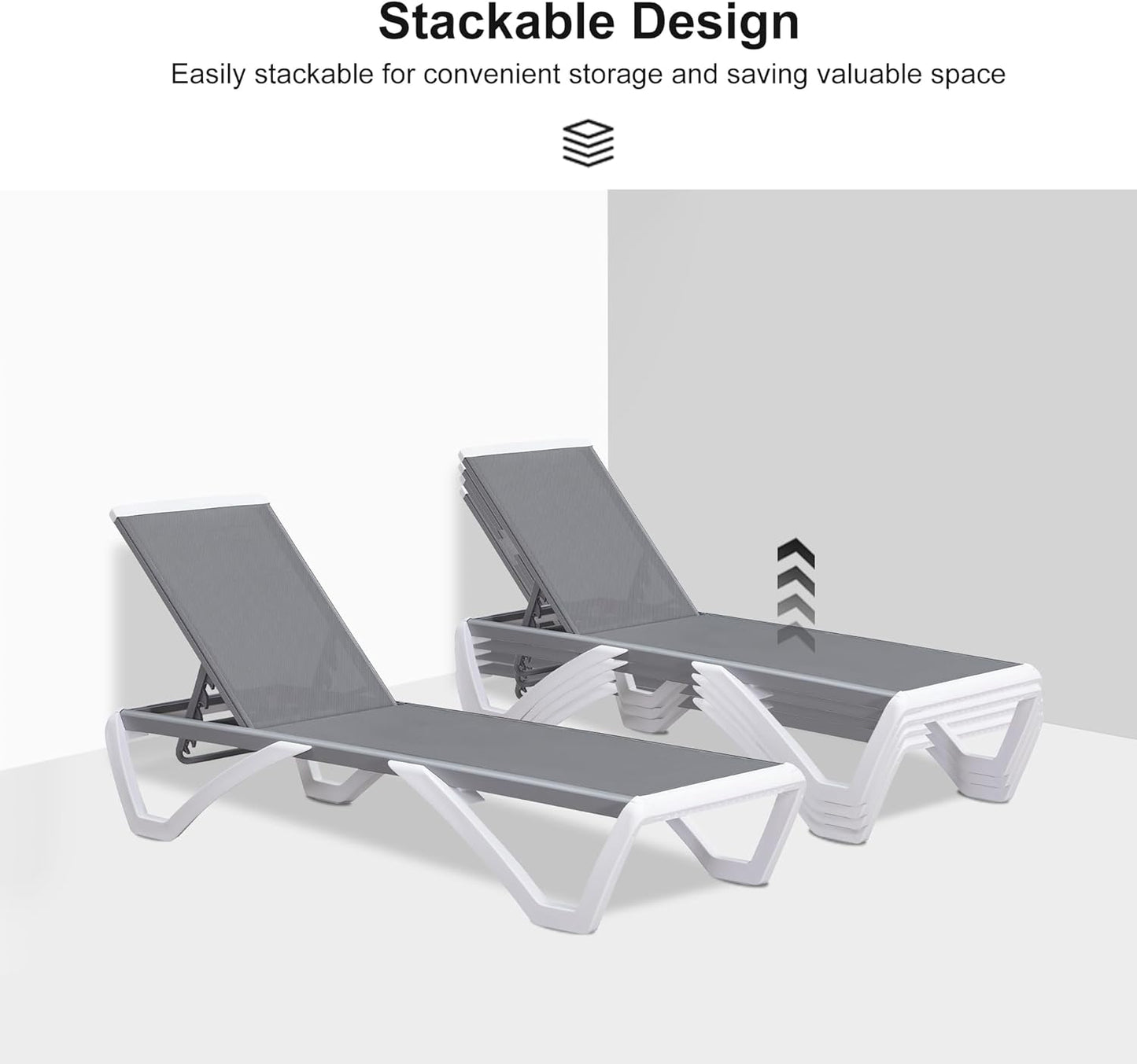 PURPLE LEAF Patio Chaise Lounge Chair Outside Aluminum Plastic Stackable Tanning Chairs for Pool Sunbathing Beach Deck Outdoor Lounger, Grey