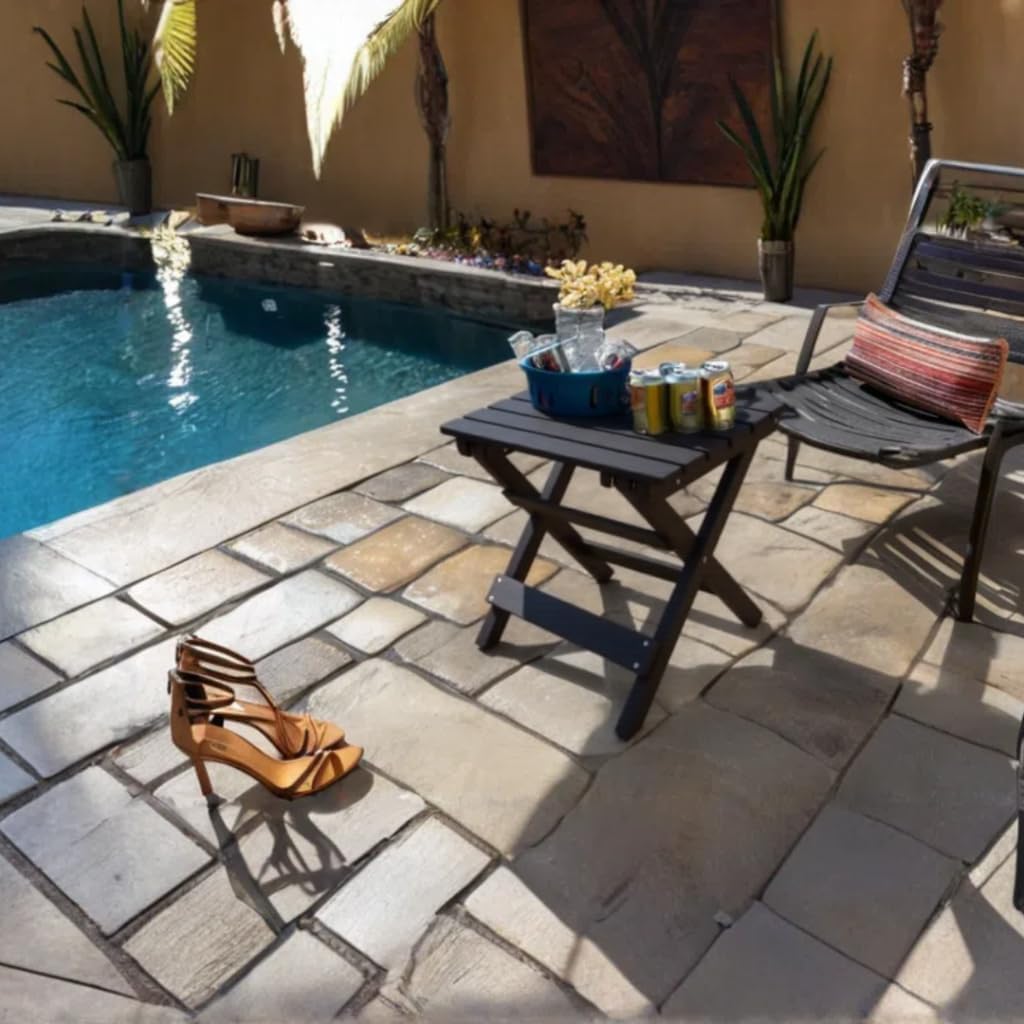 Outdoor Side Table, No Assembly Folding Wooden End Table for Outside or Indoor, Small Patio Tables for Camping, Pool, Bathroom, Backyard and Porch (Black)