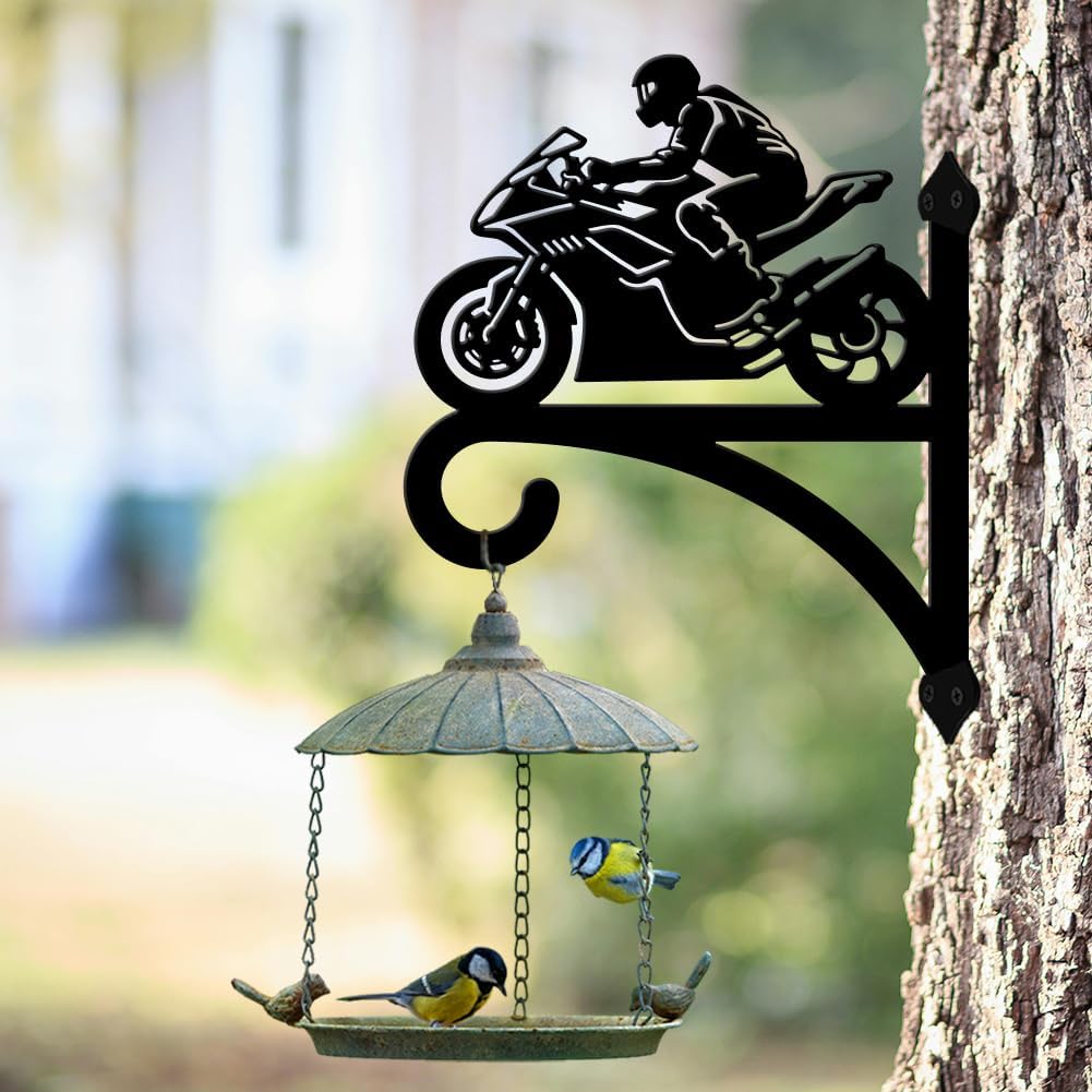 peacoblue Iron Plant Hangers Hooks for Outdoor Indoor Hanging Plants Flower Fern Pots Lantern Bird Feeder,11.8"x15.1" Weather Resistant Metal Wall Holder for Porch Garden Farmhouse(Motorcycle)