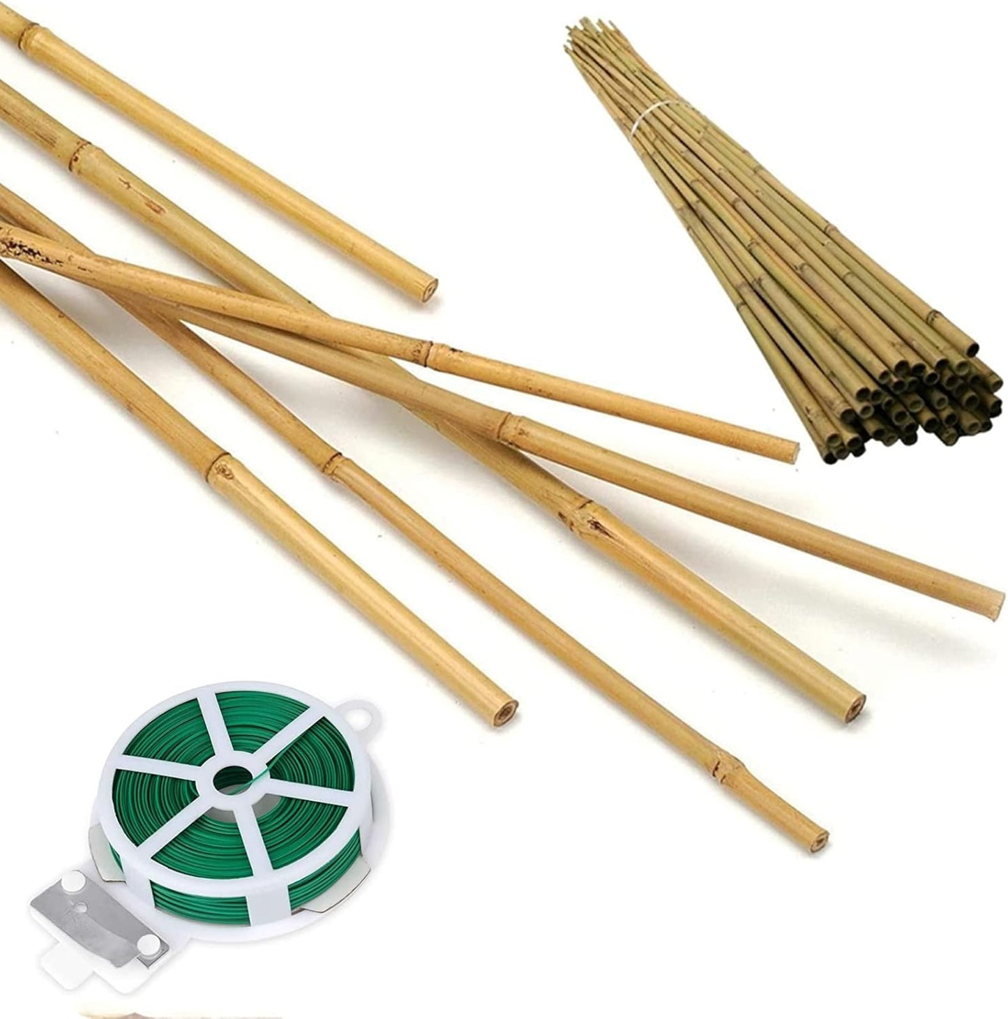 HOPELF 50 Pack 2ft Bamboo Plant Stakes for Wood Garden Sticks，Wooden Plant Supports，Bamboos，Bamboo Trellis，Crafts, More Size Choices 8"/12"/16"//2'/3'/4'/5'/6'