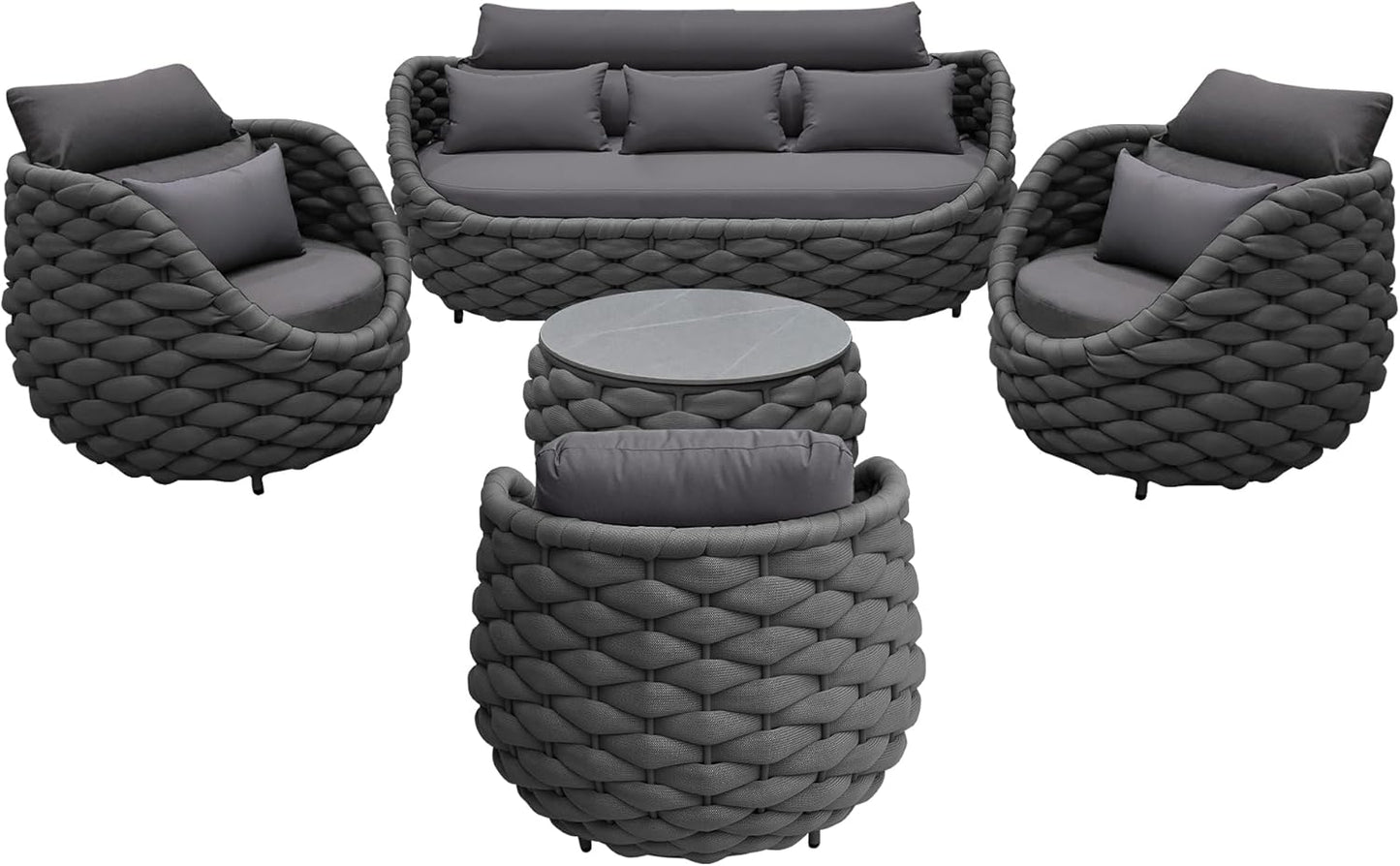 TWT Outdoor Patio Furniture Set, 5 Pieces Aluminum Sectional Sofa, Metal Patio Conversation Set with Threeseat & Armchair, Cushion and Coffee Table, Dark Grey