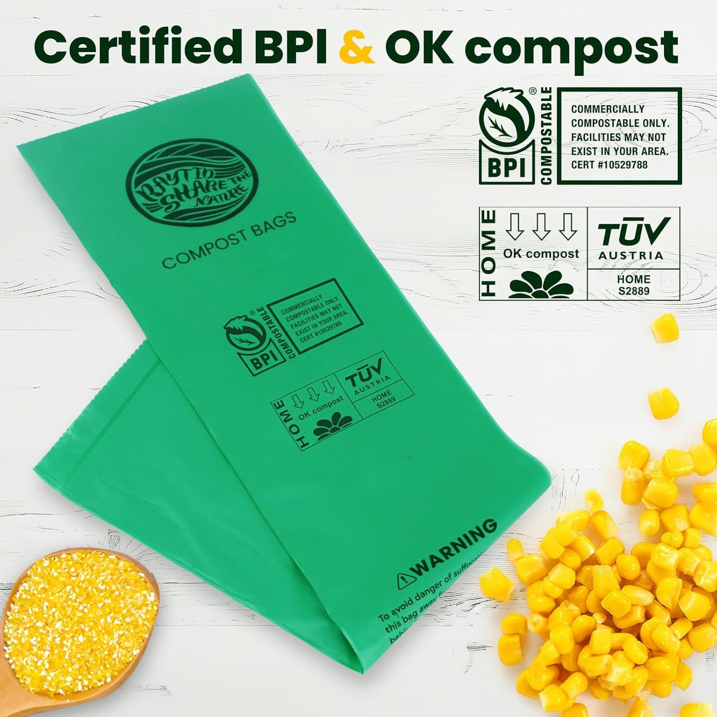 Compost Bags 1.3 Gallon,150 Count,Compostable Small Trash Bags for Kitchen Countertop Compost Bin 0.75, 1,1.2, 1.3Gallon,ASTM D6400, US BPI and Europe OK compost HOME certified