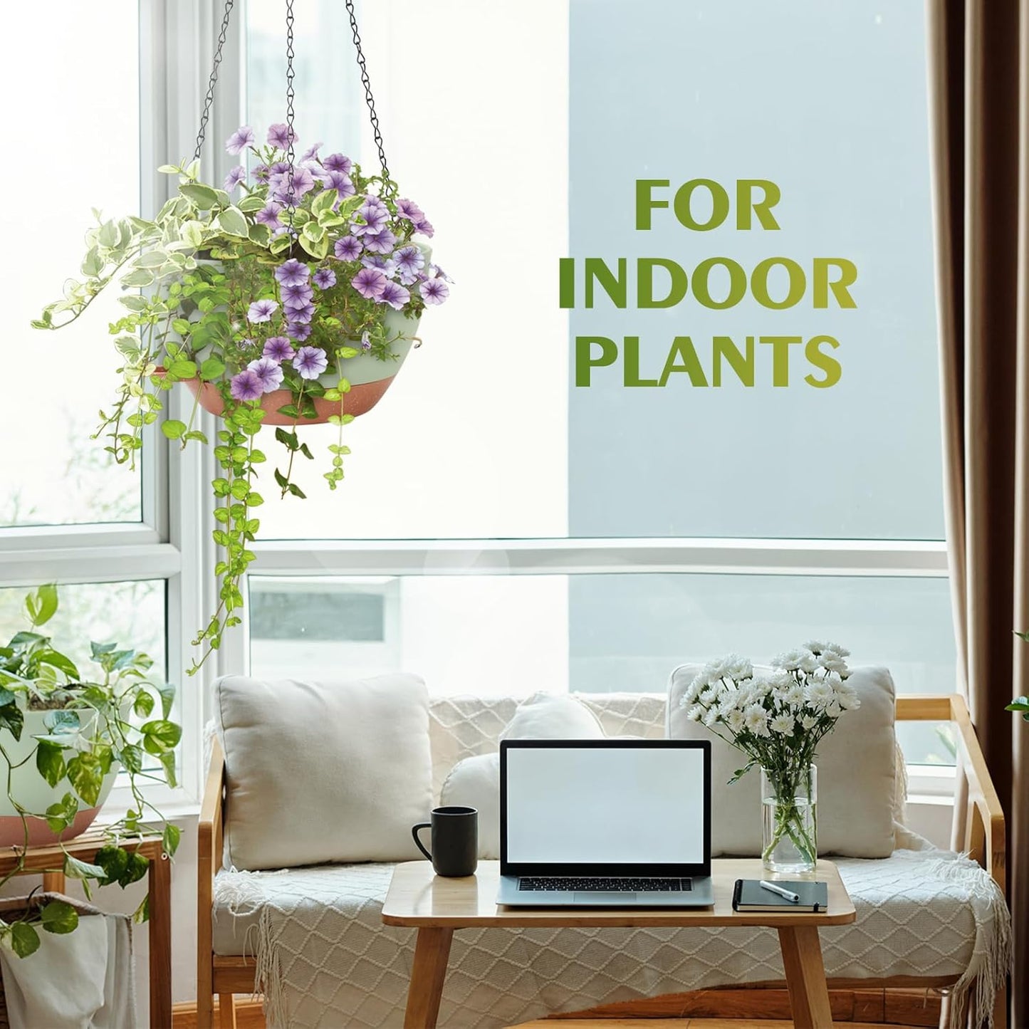 GARDIFE Hanging Planters for Indoor Outdoor Plants, 2 Pack Self Watering Hanging Pot with Drainage Holes & Removable Tray (Green, 12 inch)