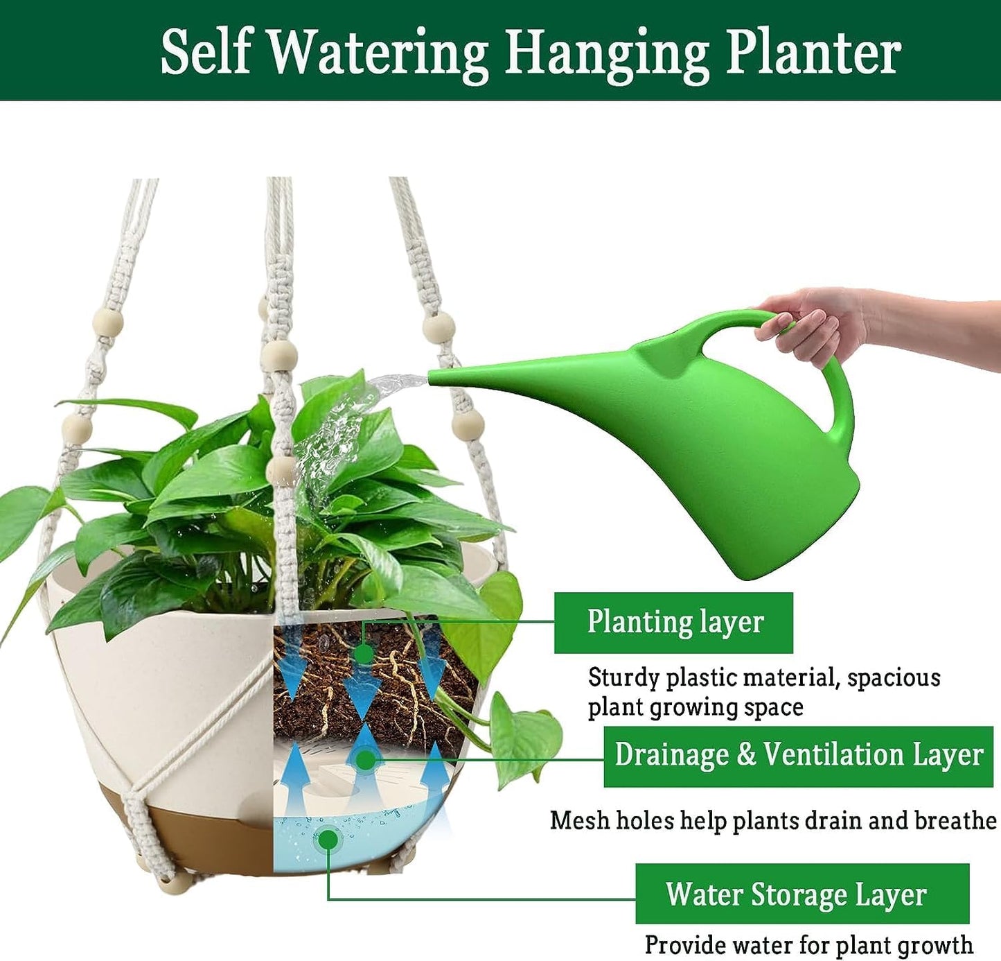 3 Pack Hanging Planters Set, 8 Inch Indoor Outdoor Hanging Plant Pot Basket,Hanging Flower Pot with Drainage Hole with 3 Hooks for Garden Home(8 inch Combination)