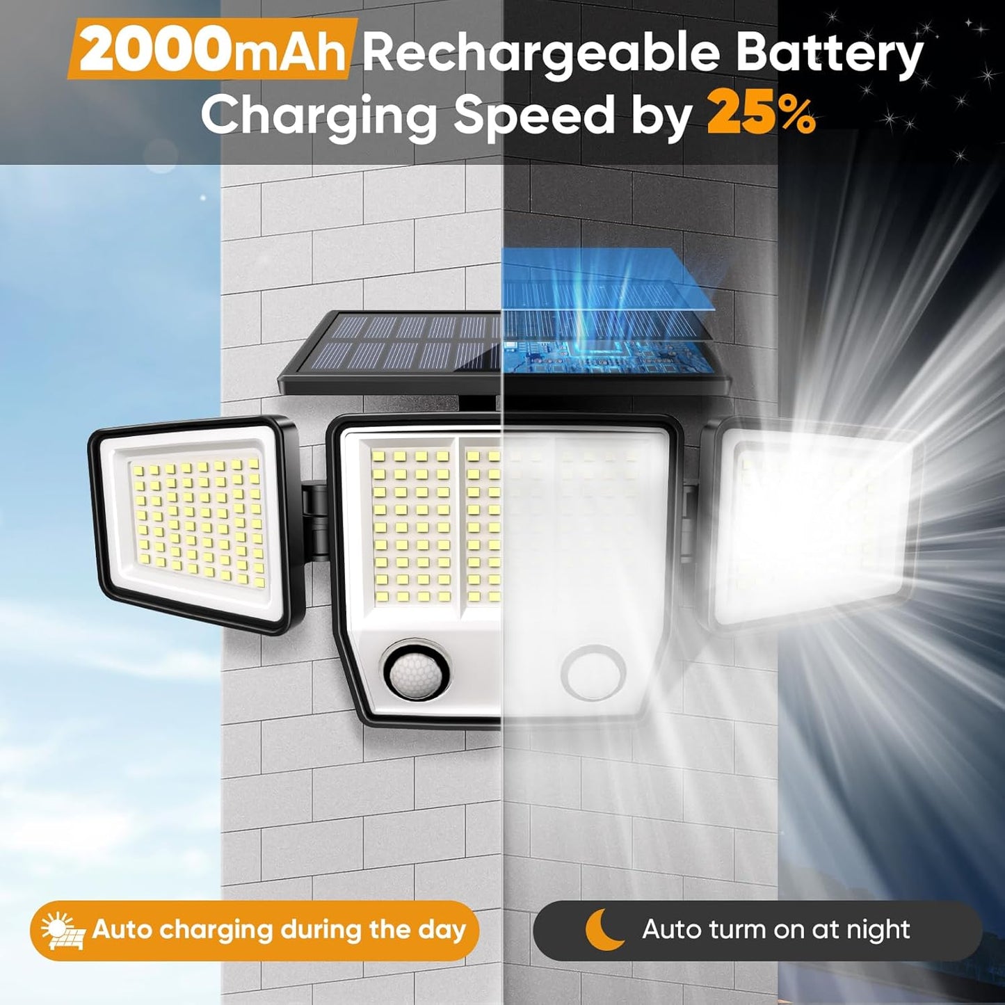 Solar Motion Sensor Outdoor Lights Waterproof - 3000LM 3 Modes Security Lights Outdoor 270° Illumination IP65 LED Solar Flood Wall Light for Garden Yard Patio Pathway (2 Pack)