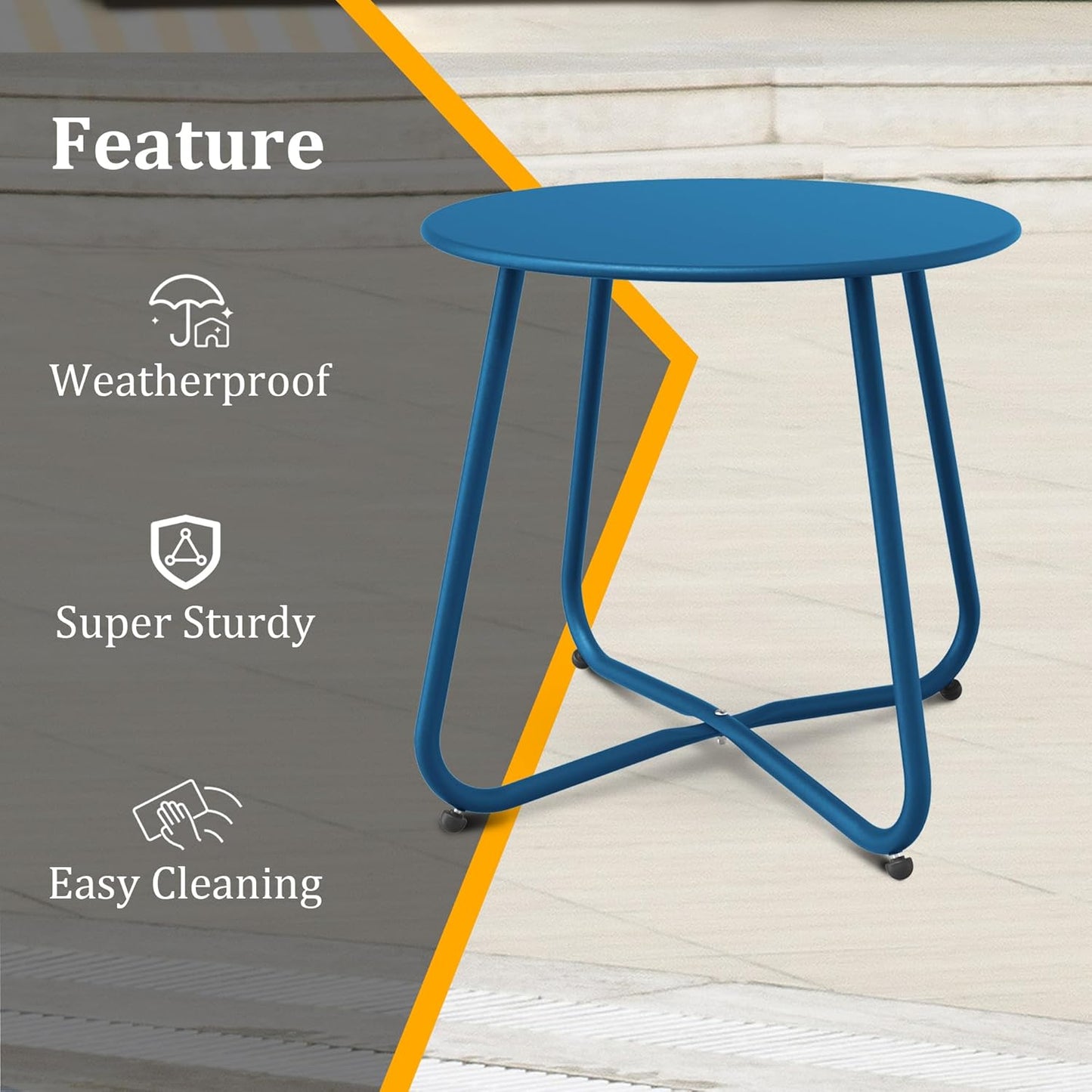 Patio Side Table, Round Metal Steel Weather Resistant Portable Patio Table， Outdoor and Indoor Patio Small Table for Garden Balcony Yard, Peacock Blue