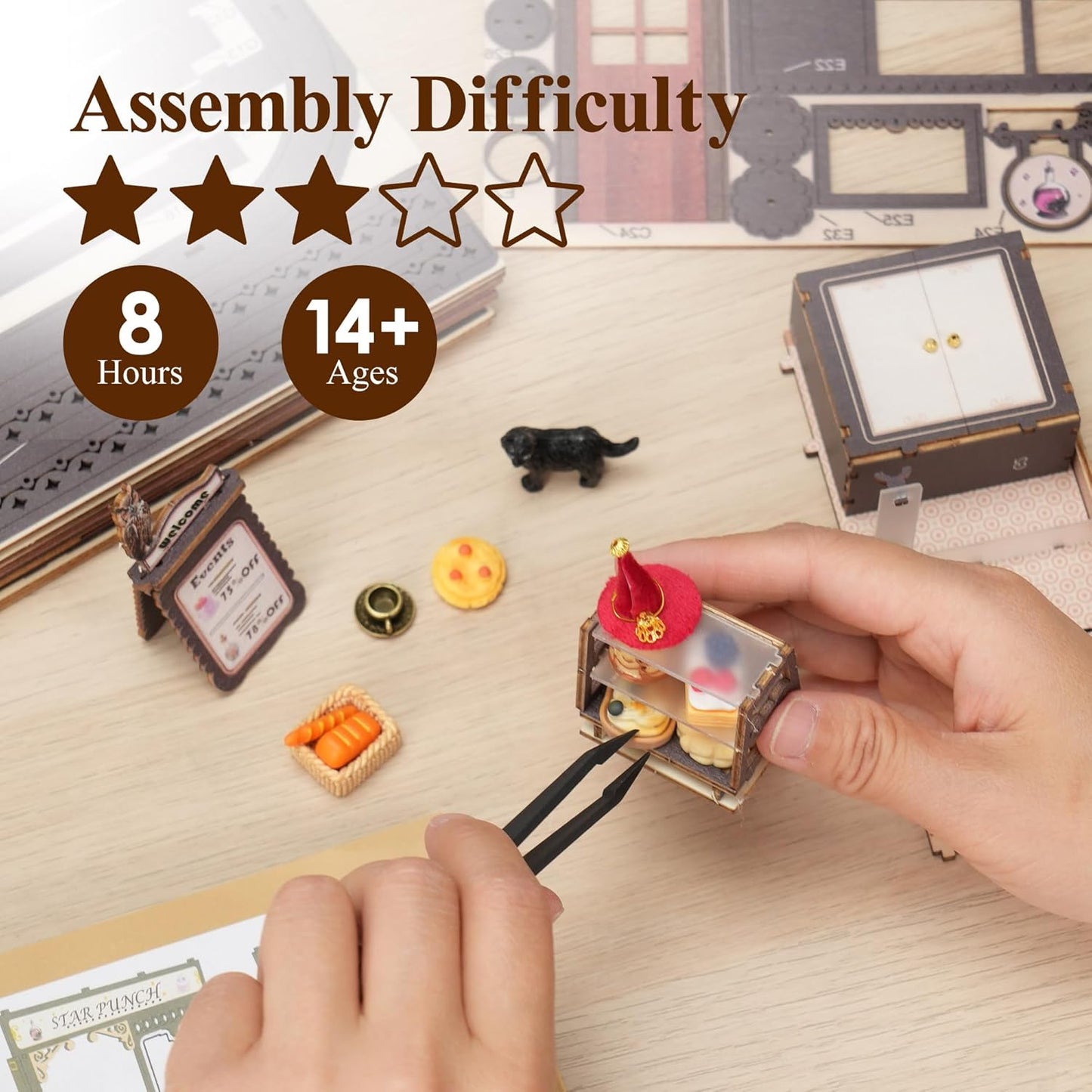 BenBen Miniature House Kit, DIY Miniature Coffee Shop, Furniture, Mini House Building Kit for Stress Relief & Home Décor, 3D Doll House Craft Projects for Adults, Teens