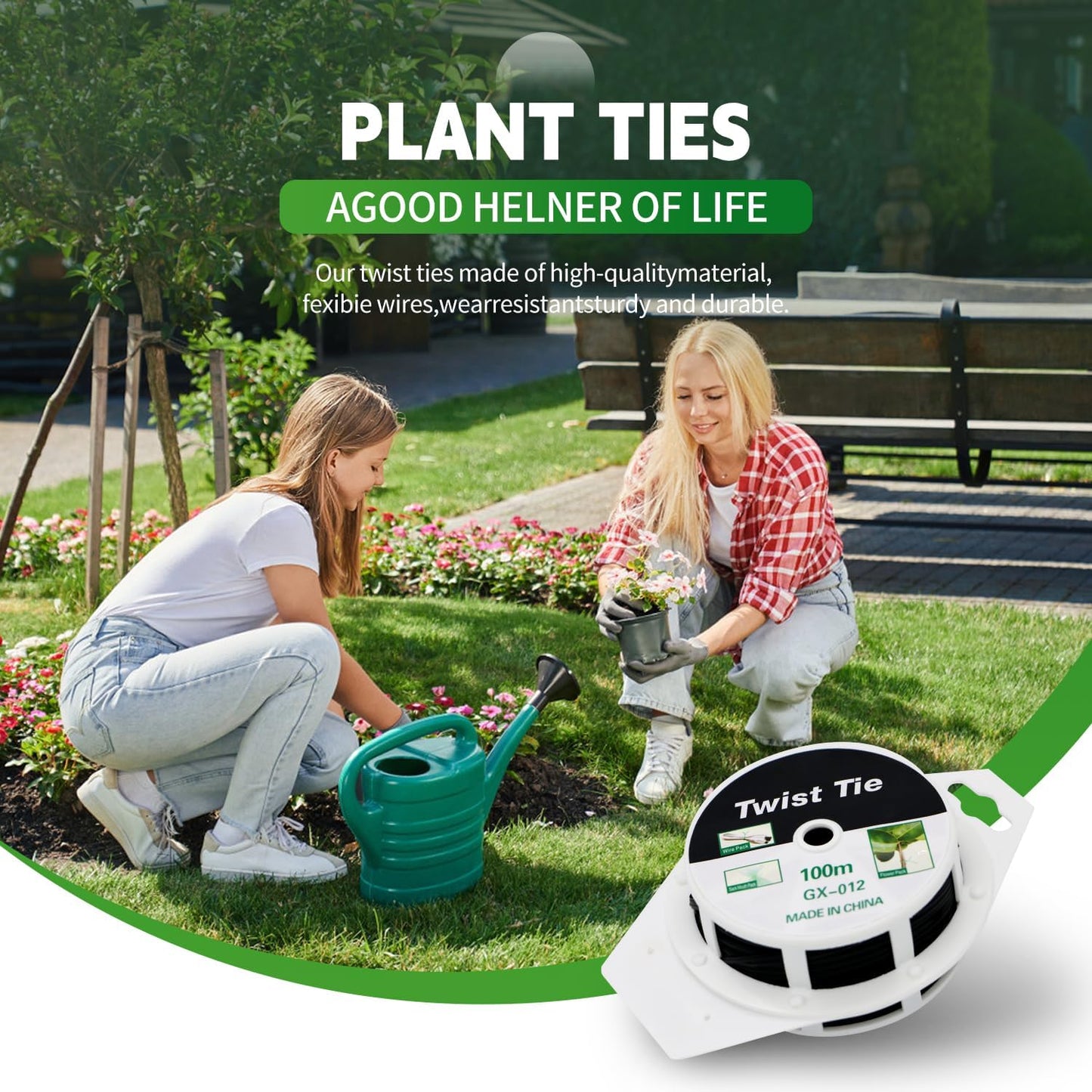 (2 Reels) Garden Wire, Twist Ties Heavy Duty with Cutter 328 Ft Multi-Function Black Coated Tape to Support Plant Tie Up Bags for Home Office Black(328 Feet / 100 m)