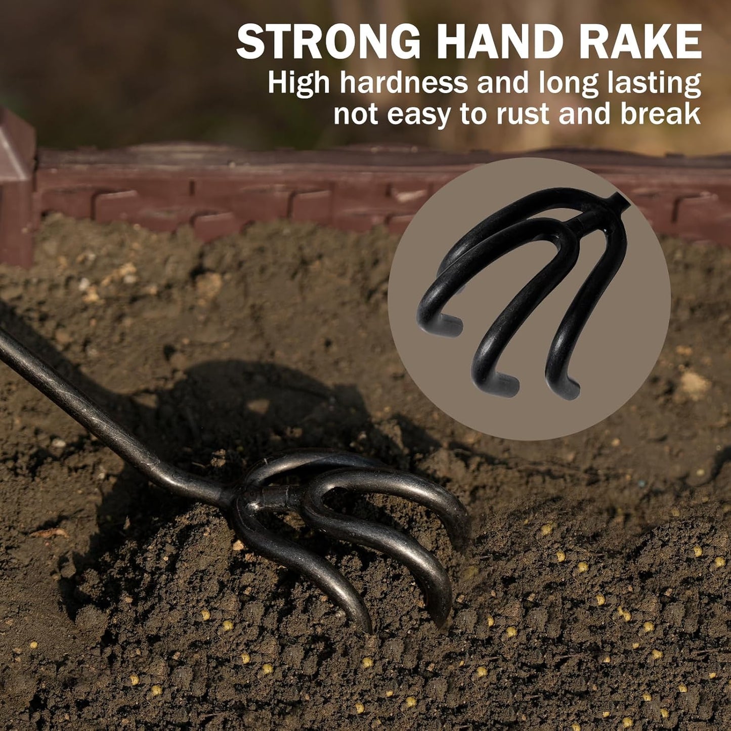 Hand Cultivator Rake, Ergonomic Small Garden Rake with Walnut Handle & 4 Durable Tines, Garden Tools for Weeding, Digging and Cultivating